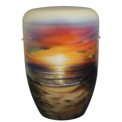 Hand Painted Biodegradable Cremation Ashes Funeral Urn / Casket - Ocean Sunset Beach
